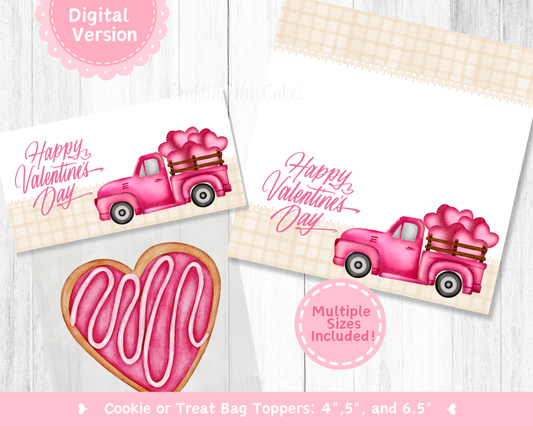 Valentine's Day Hearts Truck Cookie Bag Topper