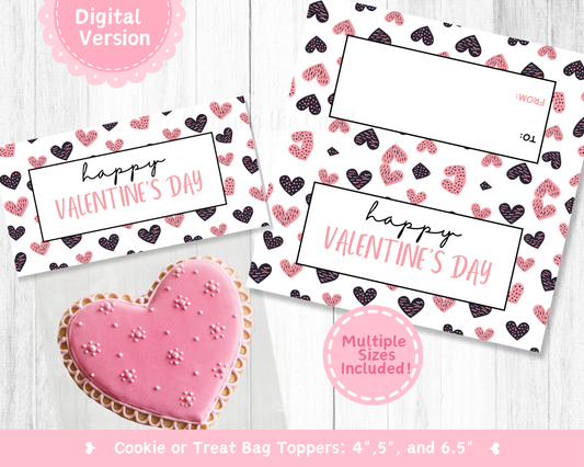 Pink and Black Hearts Valentine's Day Cookie Bag Topper