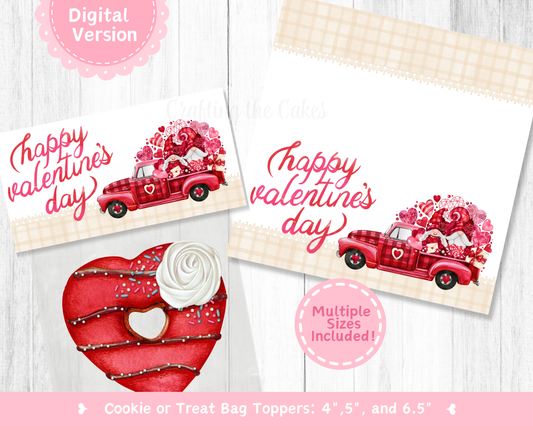Happy Valentine's Day Gnome Truck Cookie Bag Topper
