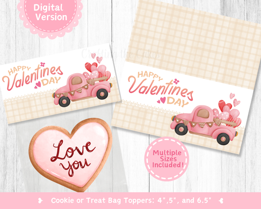 Valentine's Day Pink Truck Cookie Bag Topper