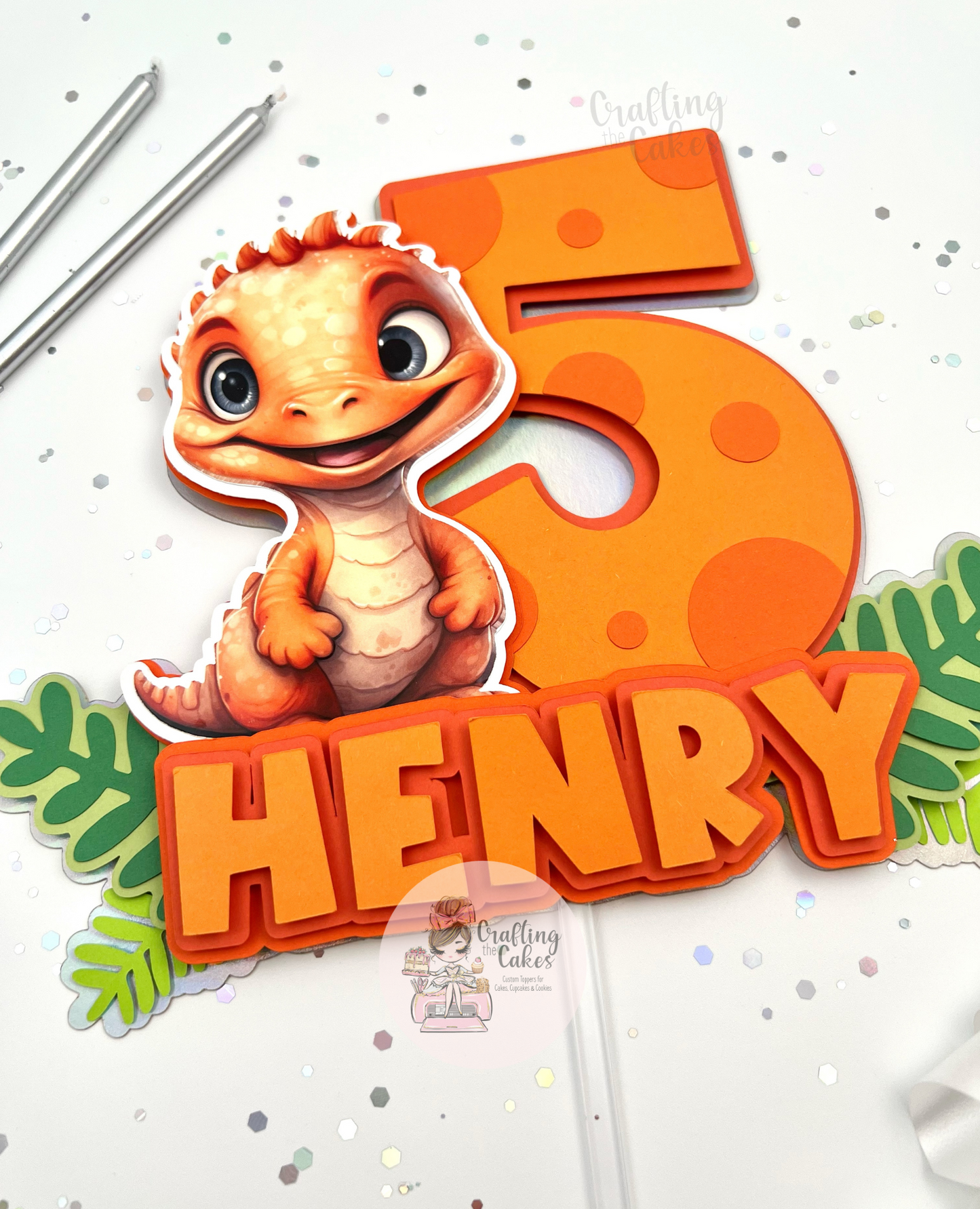 Orange Dinosaur Cake Topper