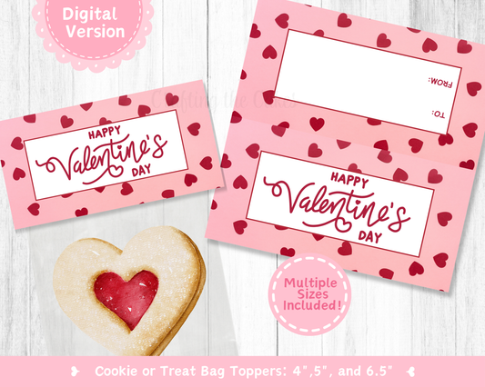 Happy Valentine's Day Red Hearts Cookie Bag Topper