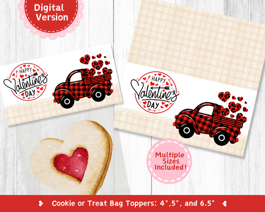 Valentine's Day Plaid Truck Cookie Bag Topper
