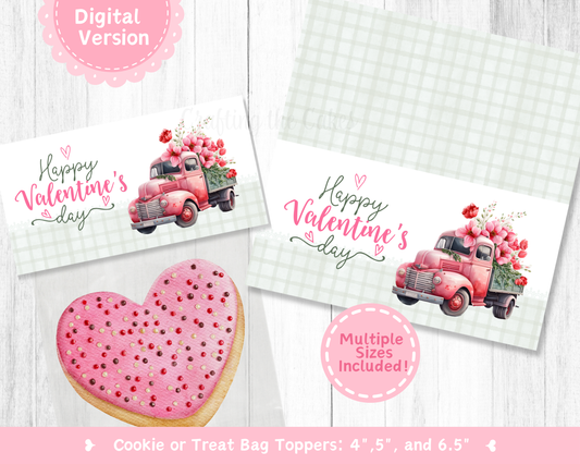 Flower Truck Valentine's Day Cookie Bag Topper