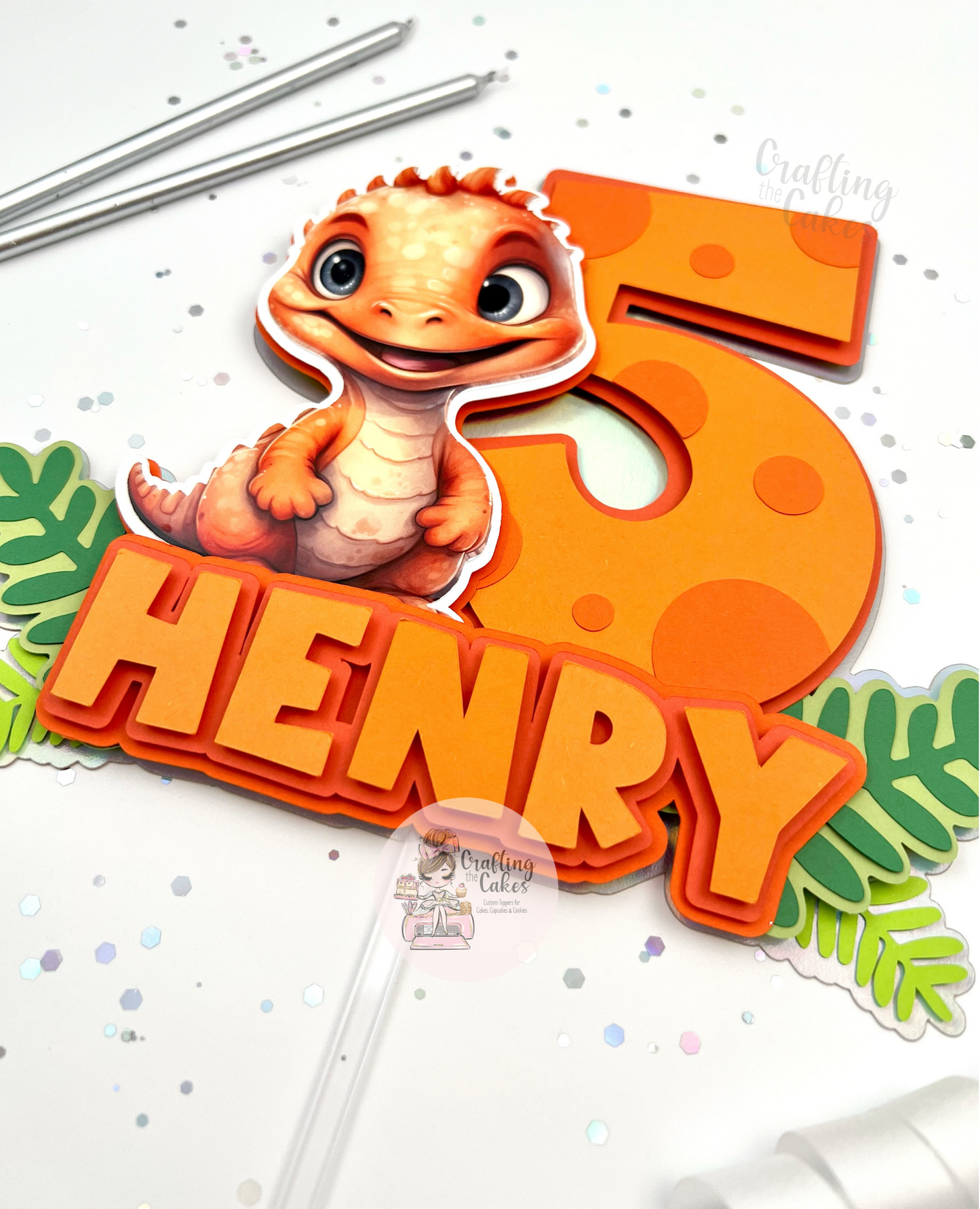 Orange Dinosaur Cake Topper