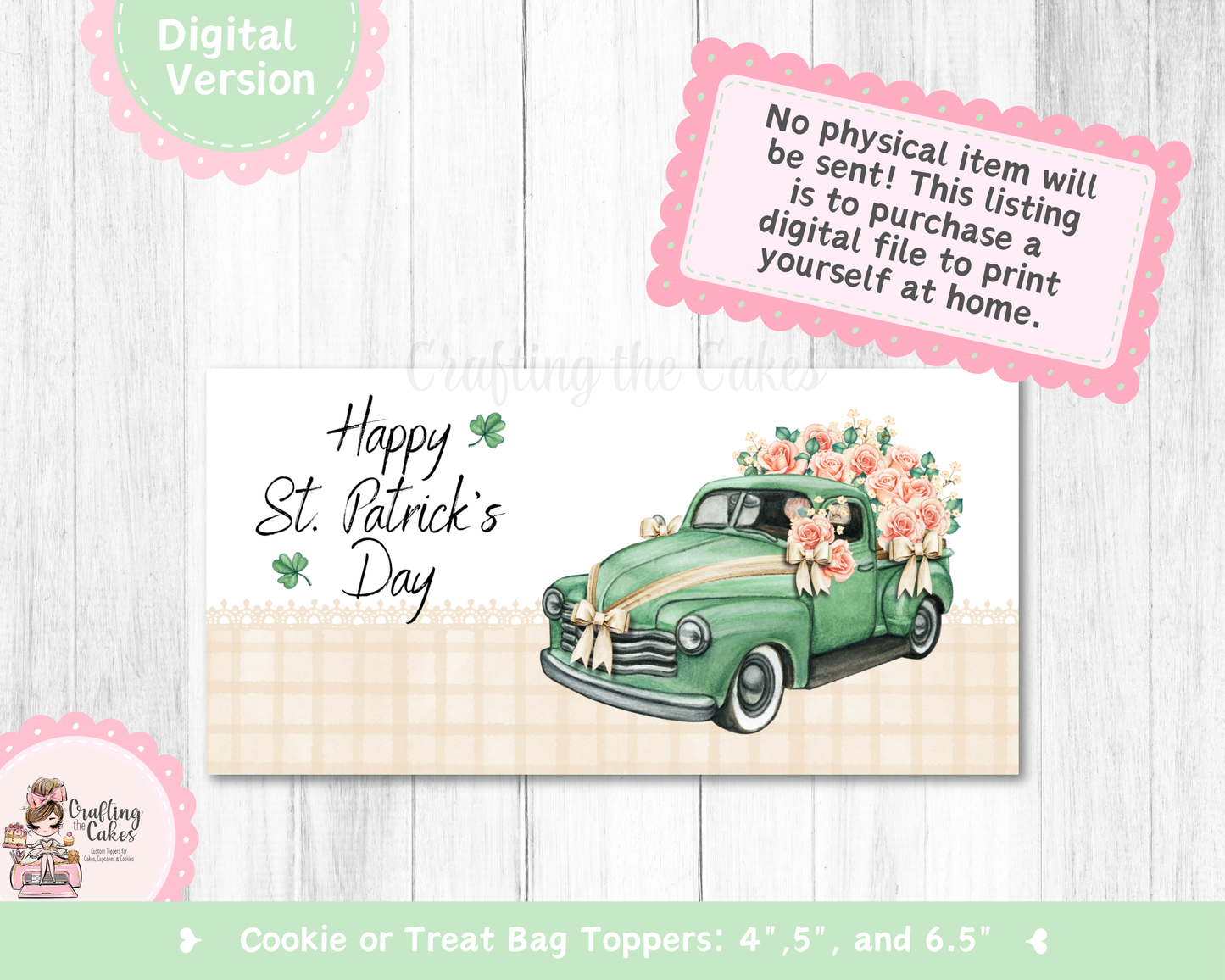 Flower Truck St. Patrick's Day Cookie Bag Topper