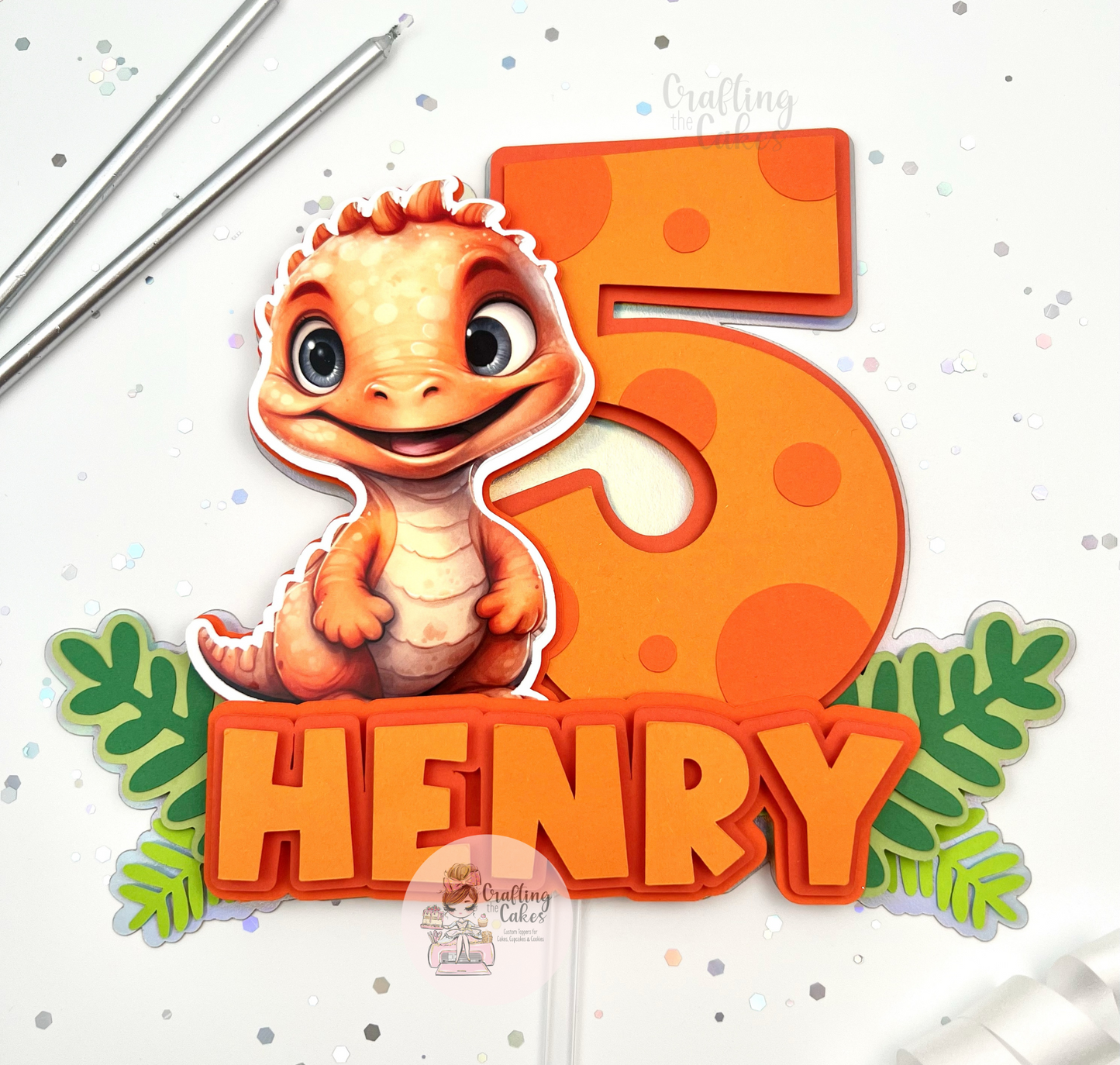 Orange Dinosaur Cake Topper