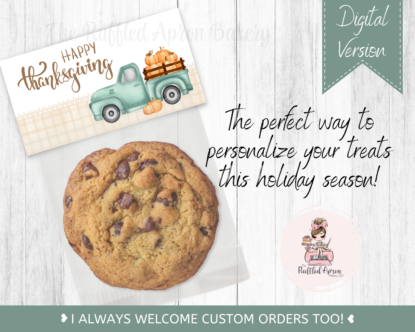Happy Thanksgiving Truck Cookie Bag Topper