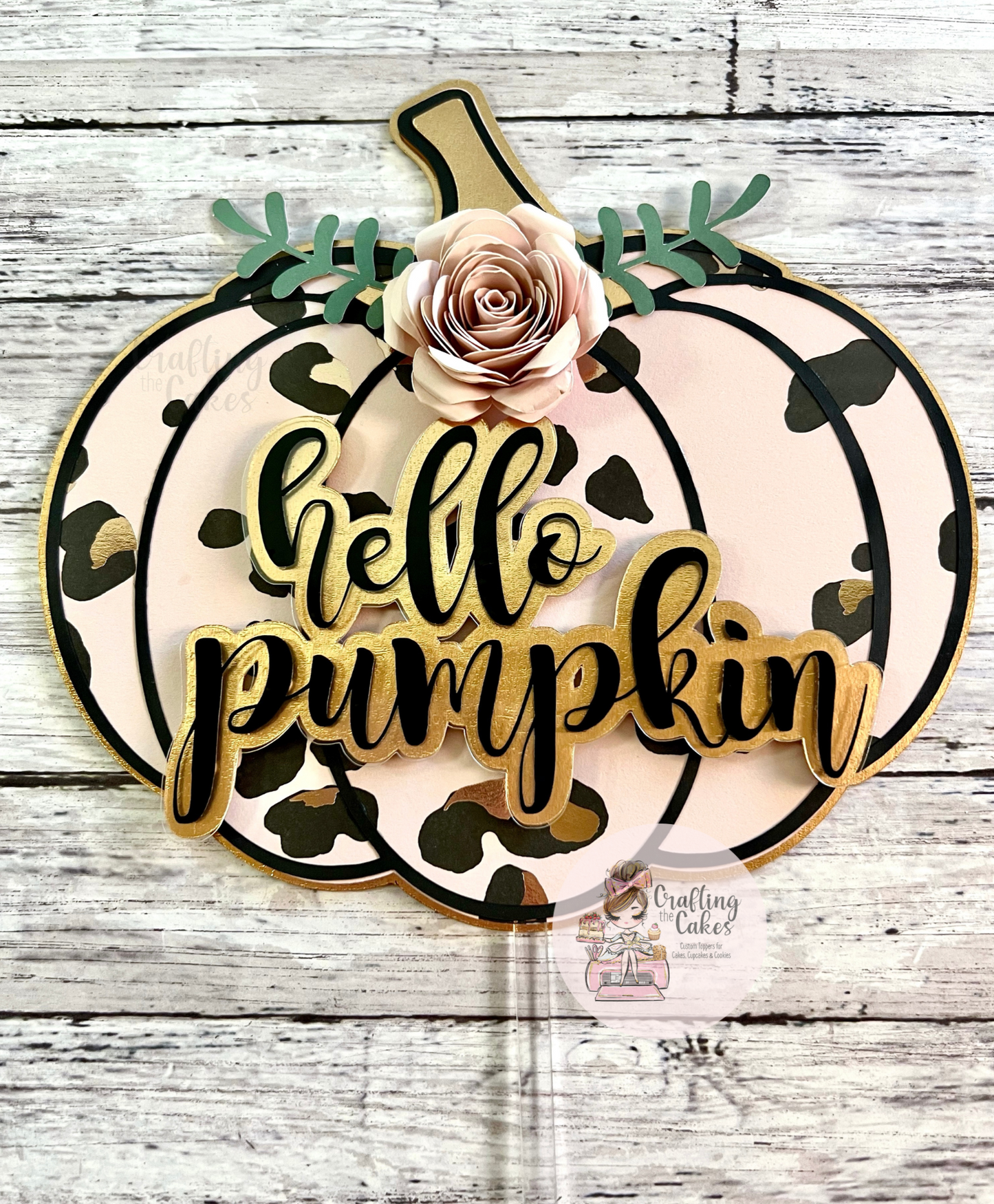 Pink Leopard Hello Pumpkin Cake Topper